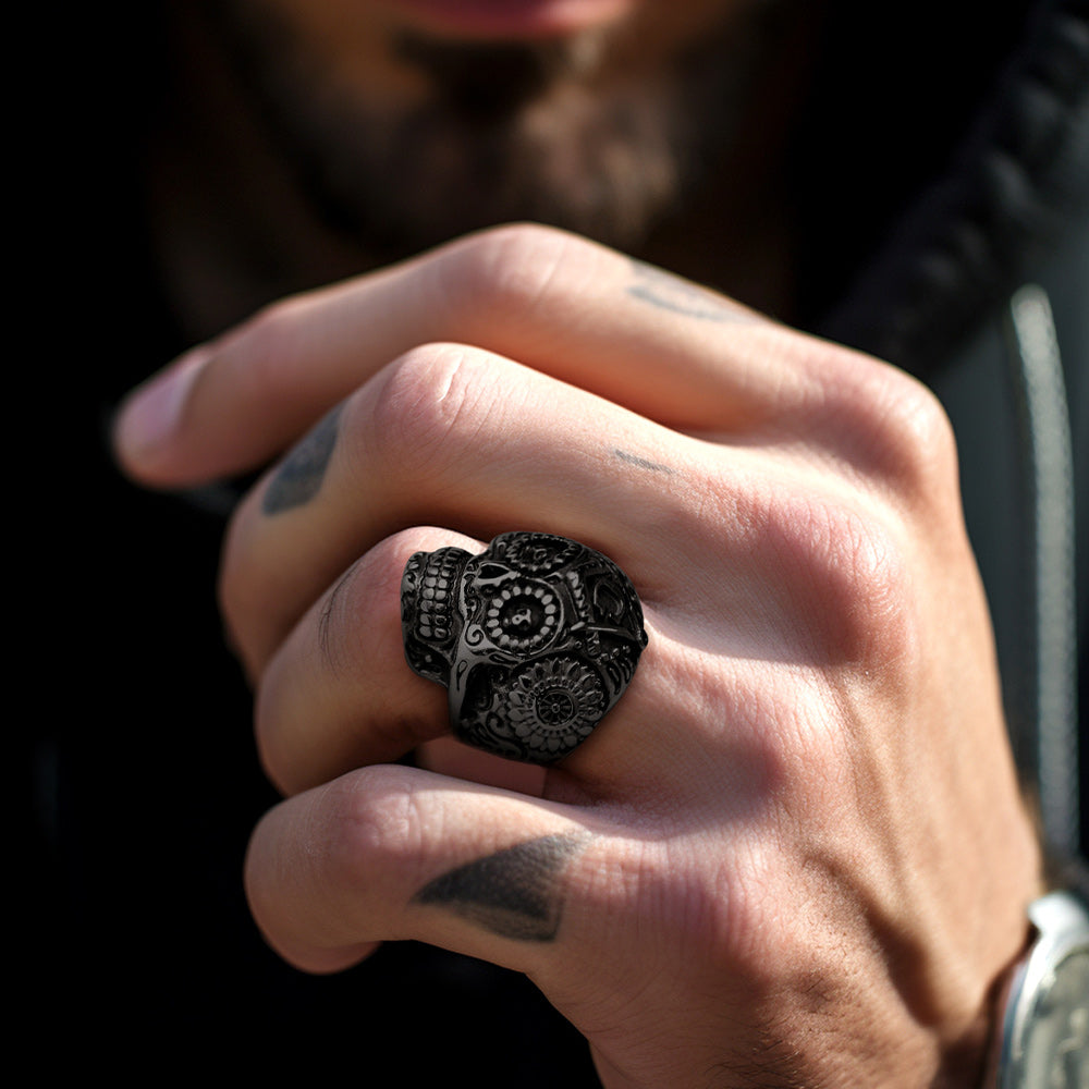 Punk Masonic Sugar Skull Ring for