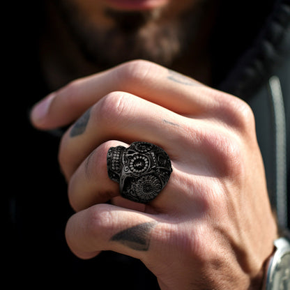 Punk Masonic Sugar Skull Ring for