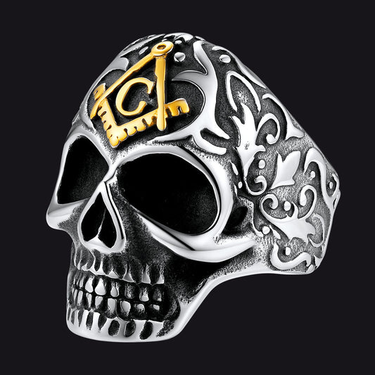 Gothic Masonic Skull Stainless Steel Ring for