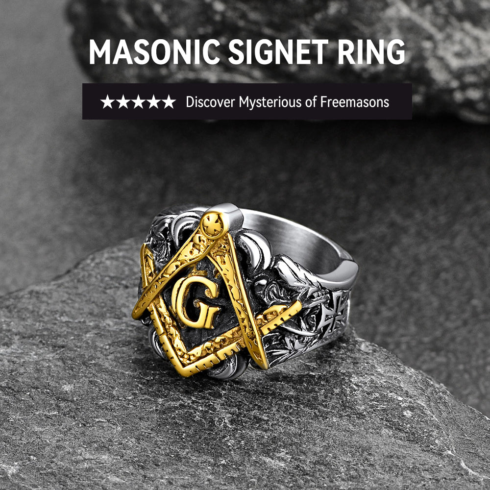 Masonic Freemason Master Engraved Signet Ring for