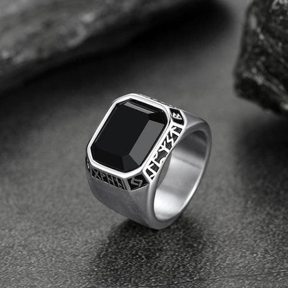 Customized Black Onyx Ring With Viking Runes for