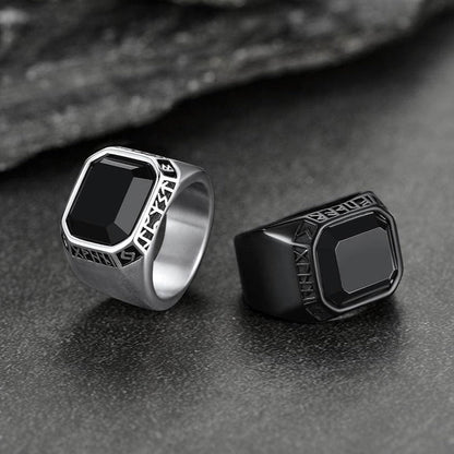 Customized Black Onyx Ring With Viking Runes for