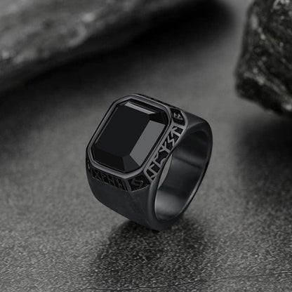 Customized Black Onyx Ring With Viking Runes for