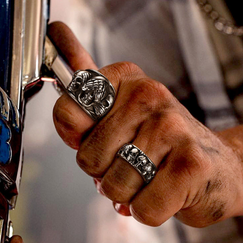 Gothic Punk Biker Skull Ring See No Evil Stainless Steel
