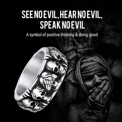 See No Evil, Hear No Evil, Speak No Evil Skulls Ring for
