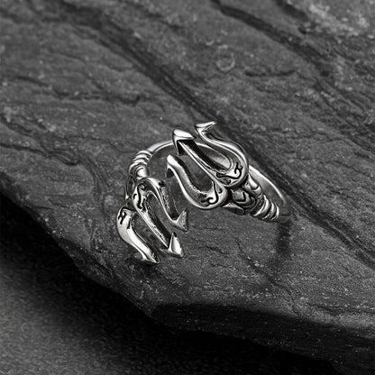 Greek Poseidon Trident Ring Adjustable Open Ring for
