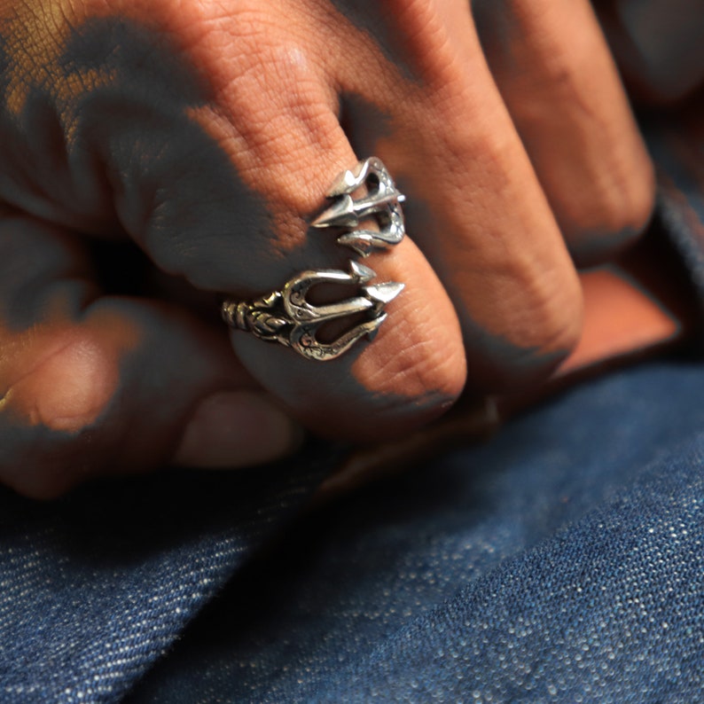 Greek Poseidon Trident Ring Adjustable Open Ring for