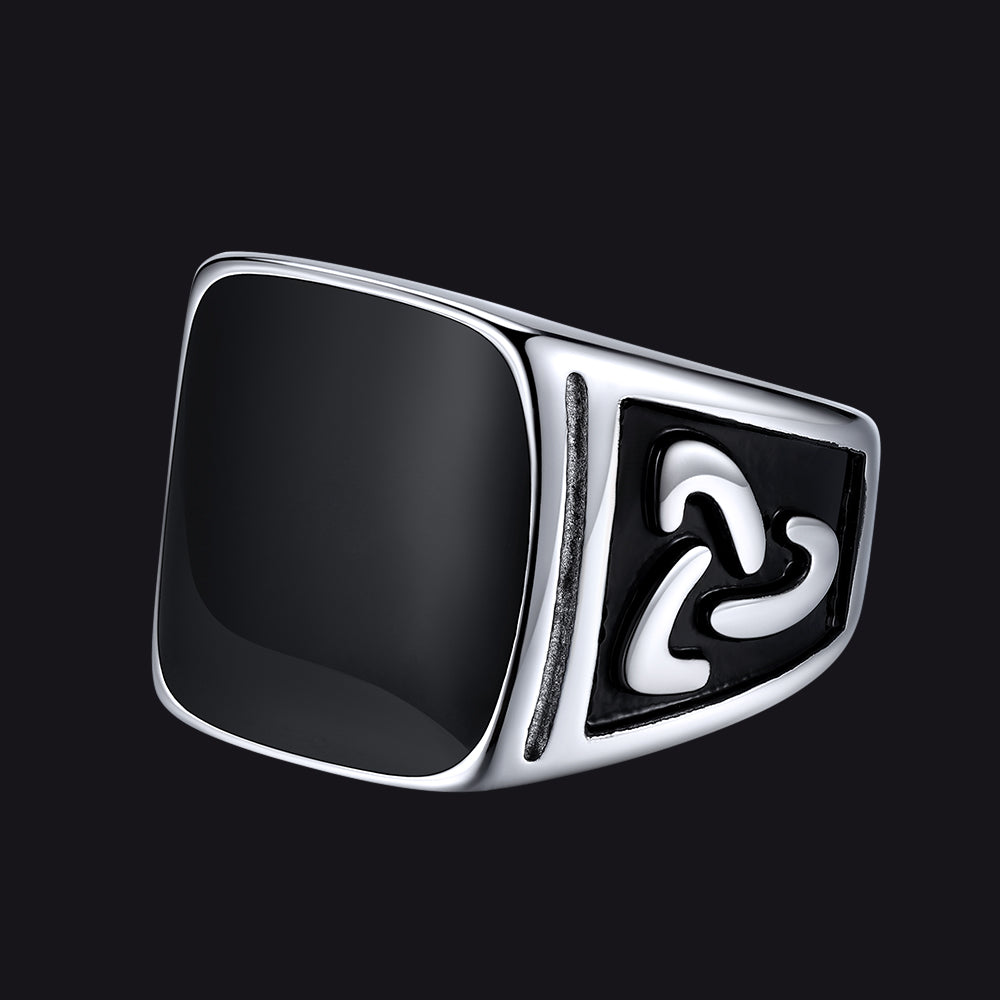 Viking Black Onyx Celtic Knot Signet Square Ring for