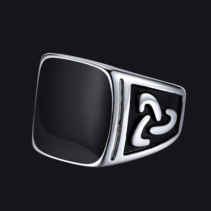 Viking Black Onyx Celtic Knot Signet Square Ring for