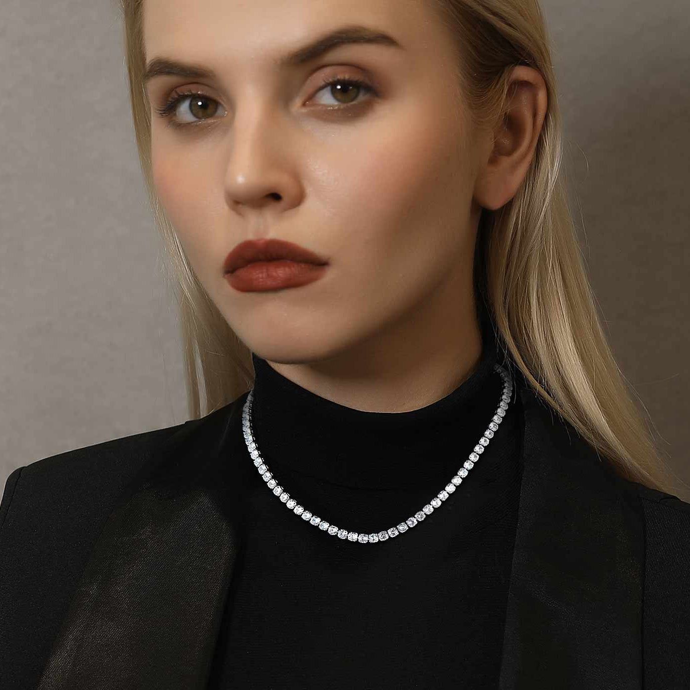 Cz Diamond Cut Tennis Chain Necklace for