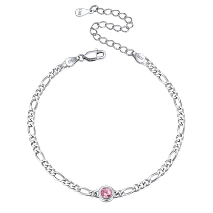 Sterling Silver 3mm Thin Chain Birthstone Bracelets for