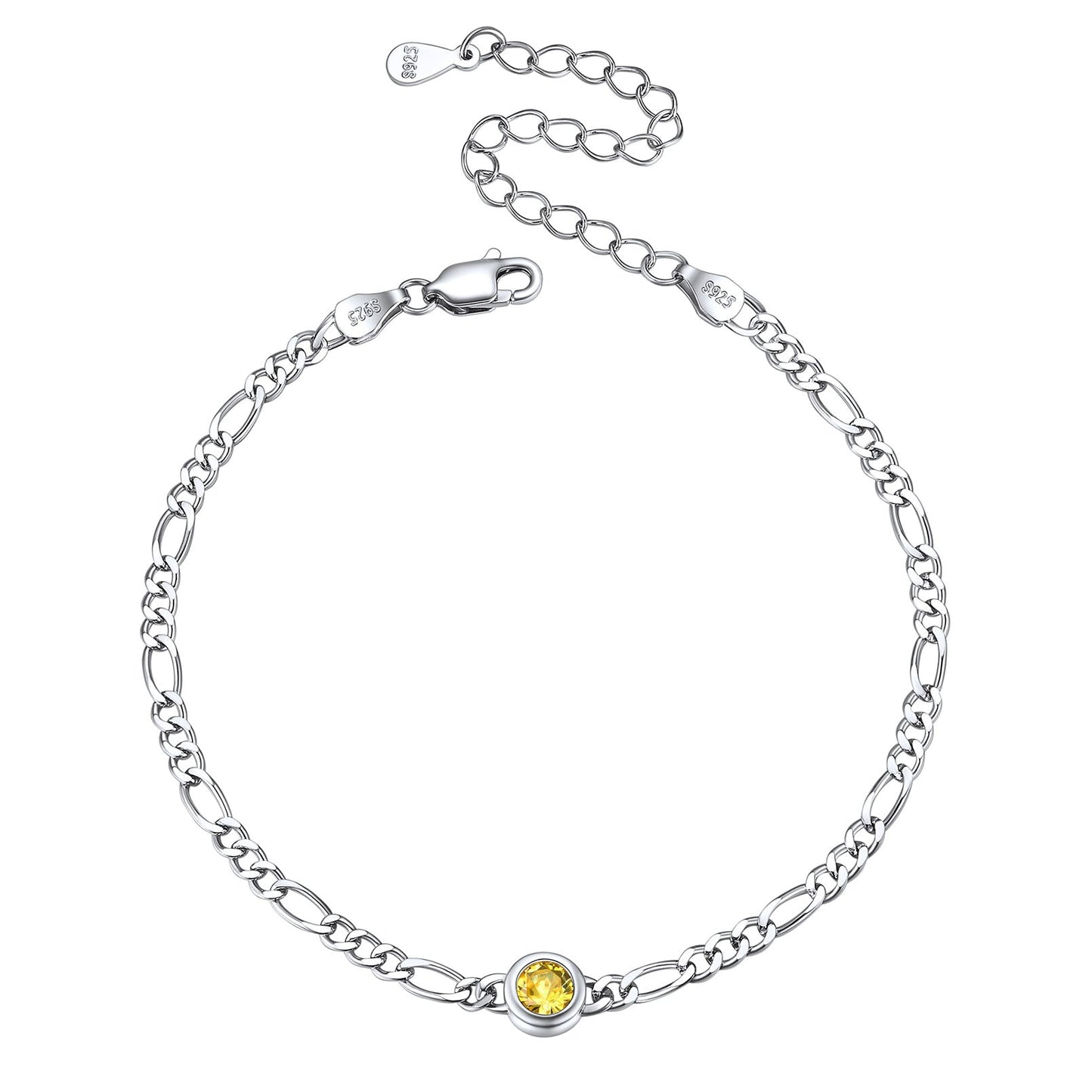 Sterling Silver 3mm Thin Chain Birthstone Bracelets for