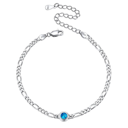 Sterling Silver 3mm Thin Chain Birthstone Bracelets for