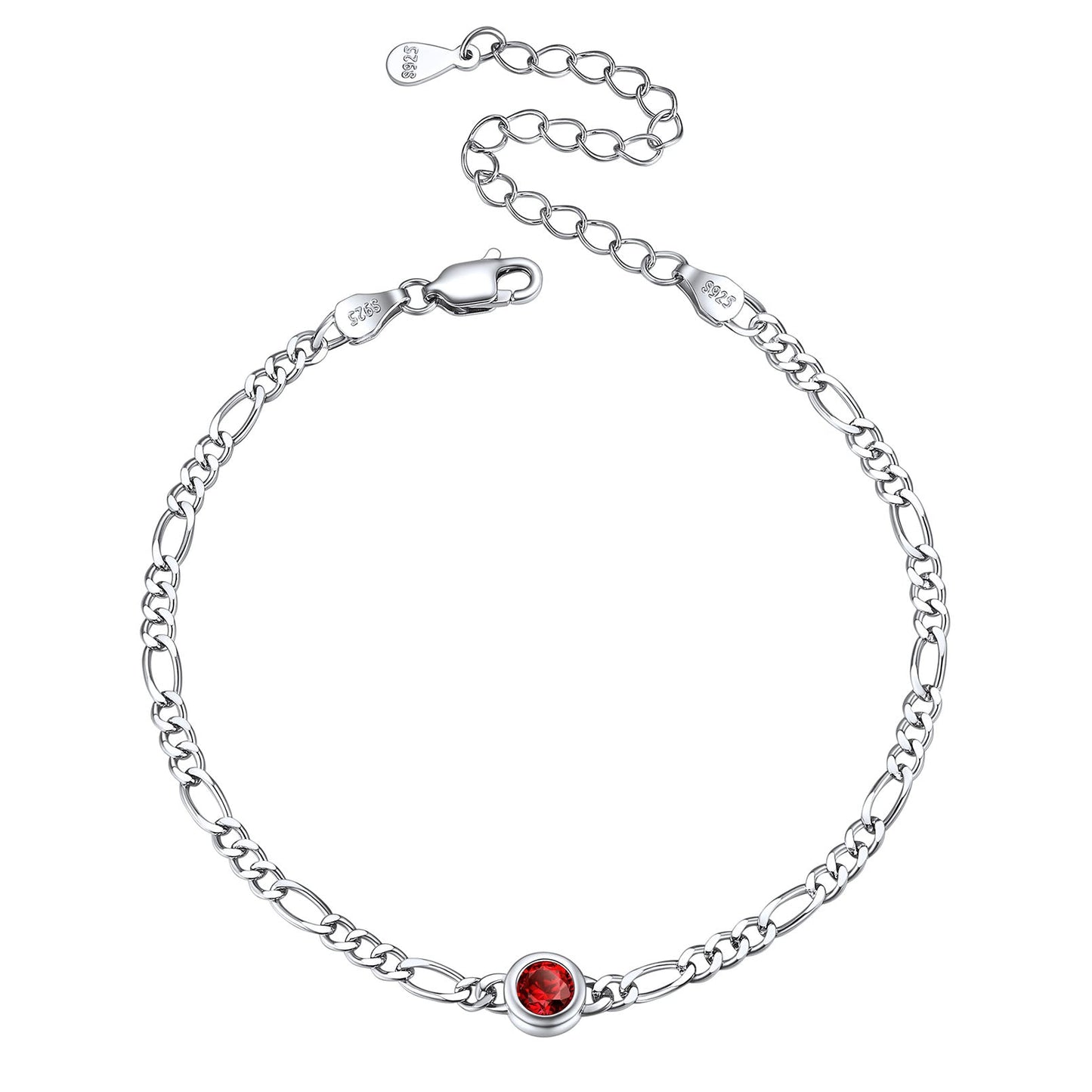 Sterling Silver 3mm Thin Chain Birthstone Bracelets for