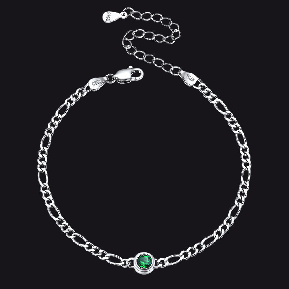 Sterling Silver 3mm Thin Chain Birthstone Bracelets for