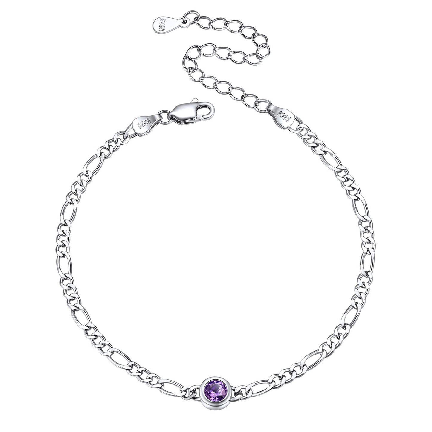 Sterling Silver 3mm Thin Chain Birthstone Bracelets for