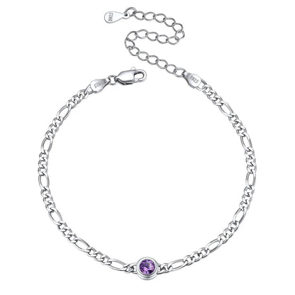 Sterling Silver 3mm Thin Chain Birthstone Bracelets for