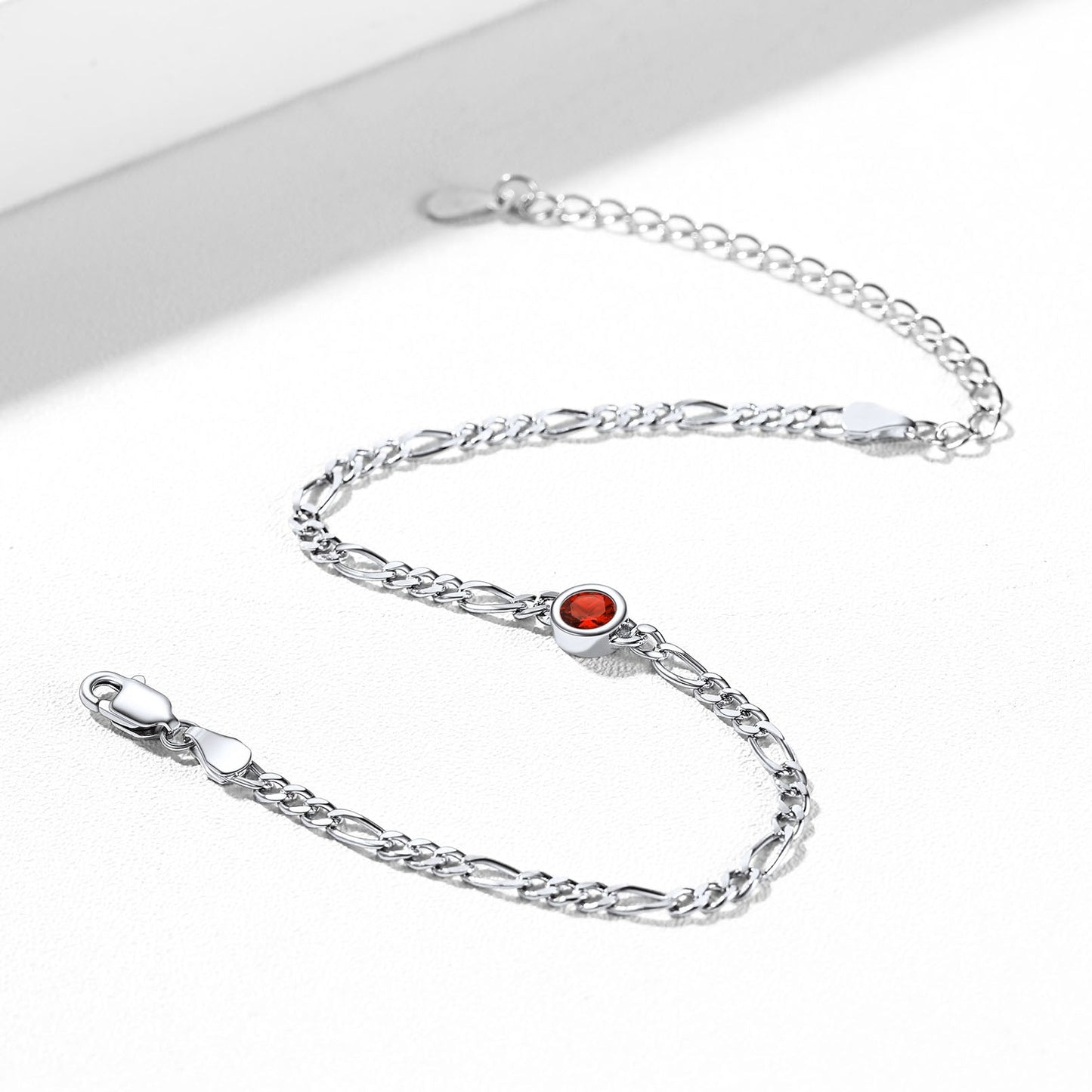 Sterling Silver 3mm Thin Chain Birthstone Bracelets for
