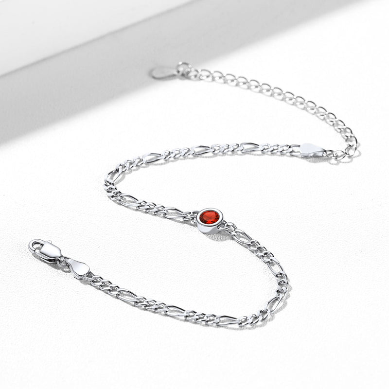 Sterling Silver 3mm Thin Chain Birthstone Bracelets for