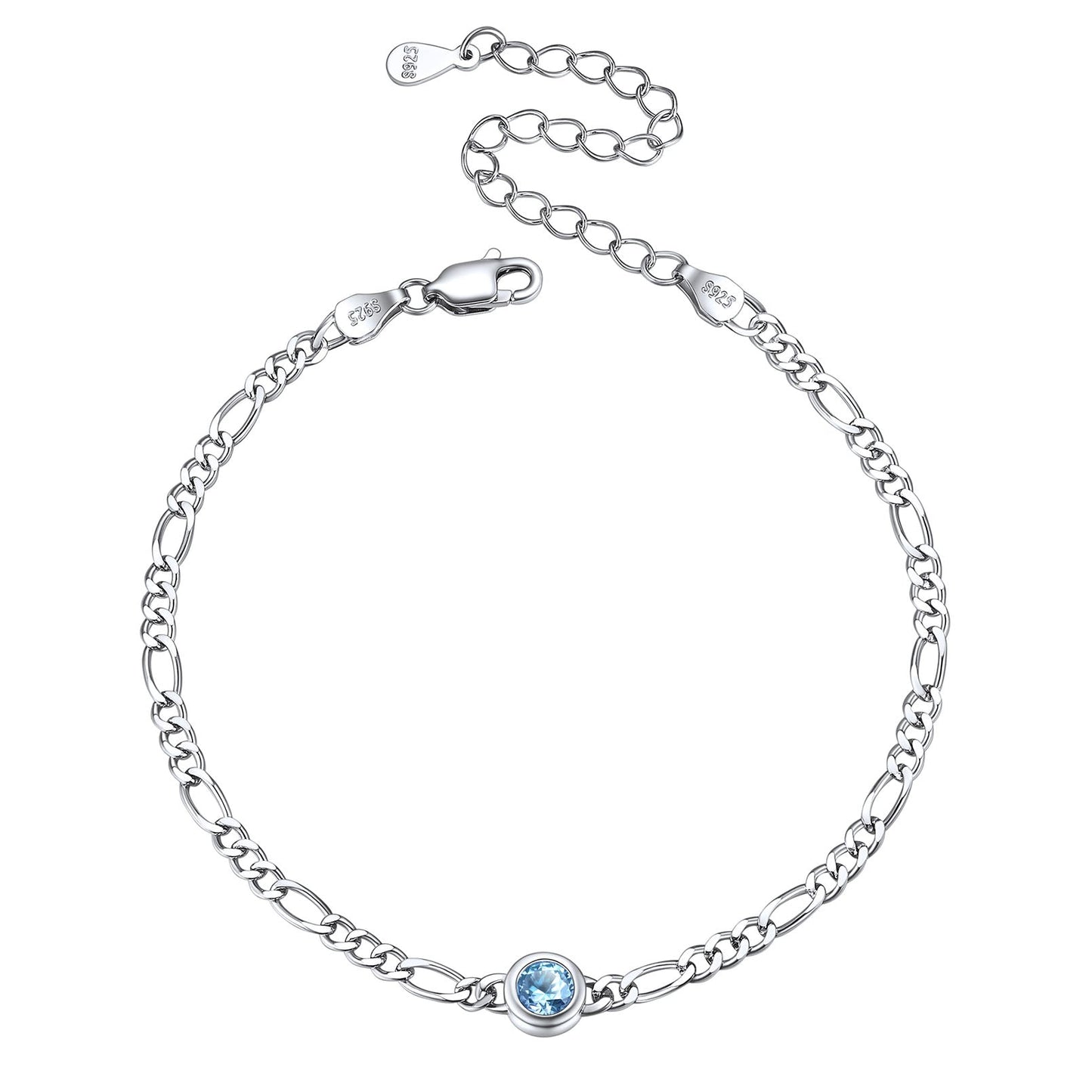 Sterling Silver 3mm Thin Chain Birthstone Bracelets for