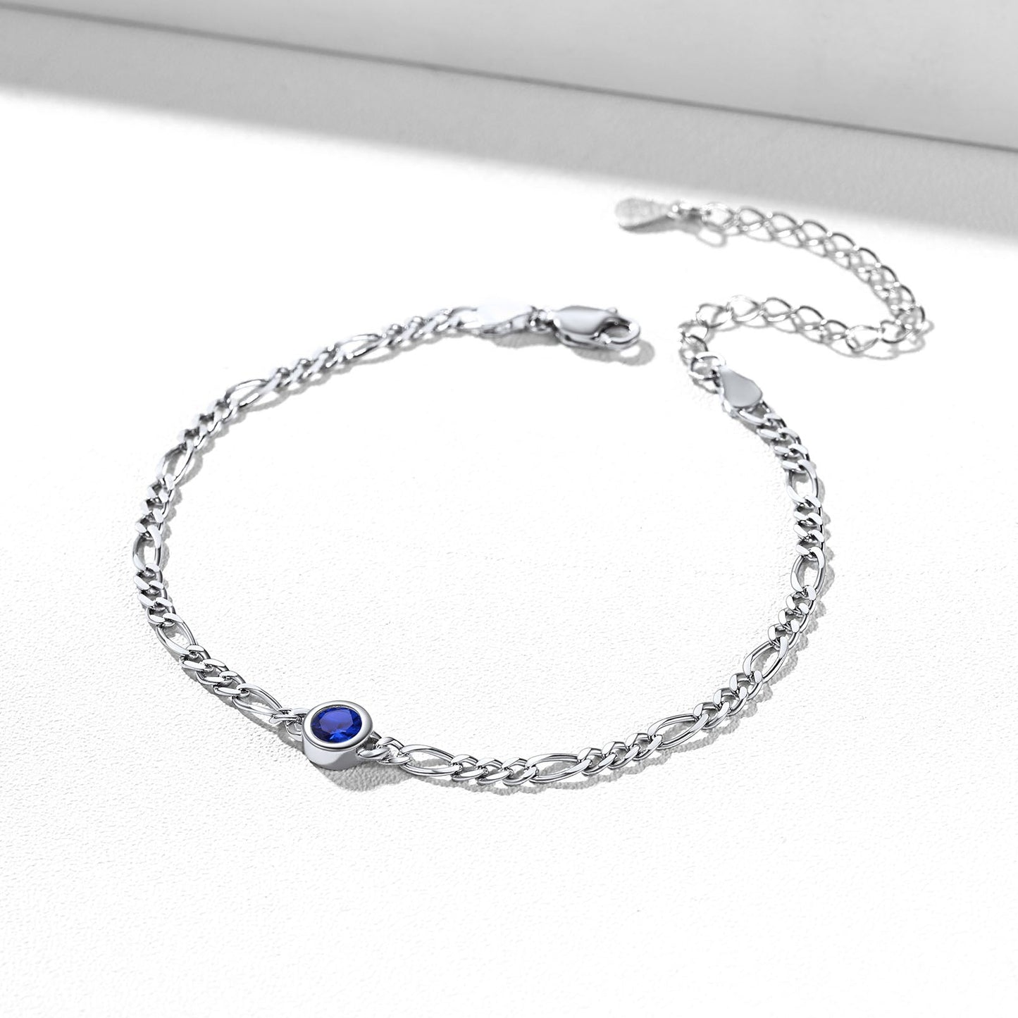 Sterling Silver 3mm Thin Chain Birthstone Bracelets for