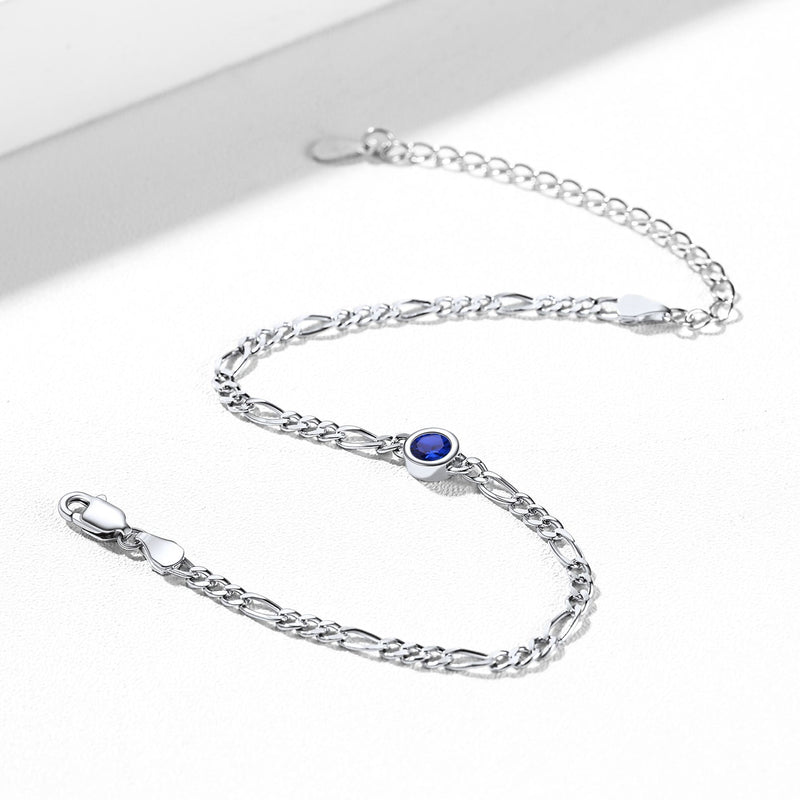 Sterling Silver 3mm Thin Chain Birthstone Bracelets for
