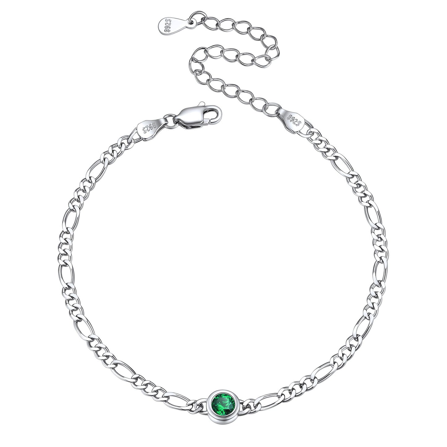 Sterling Silver 3mm Thin Chain Birthstone Bracelets for