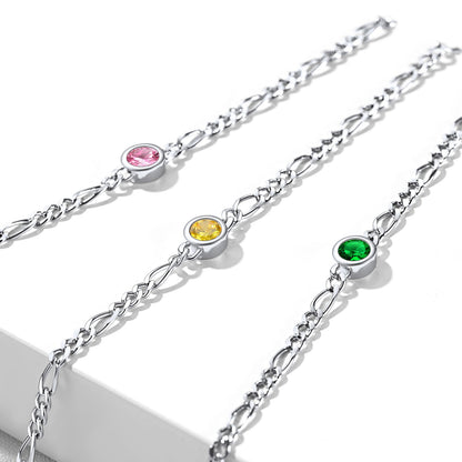 Sterling Silver 3mm Thin Chain Birthstone Bracelets for