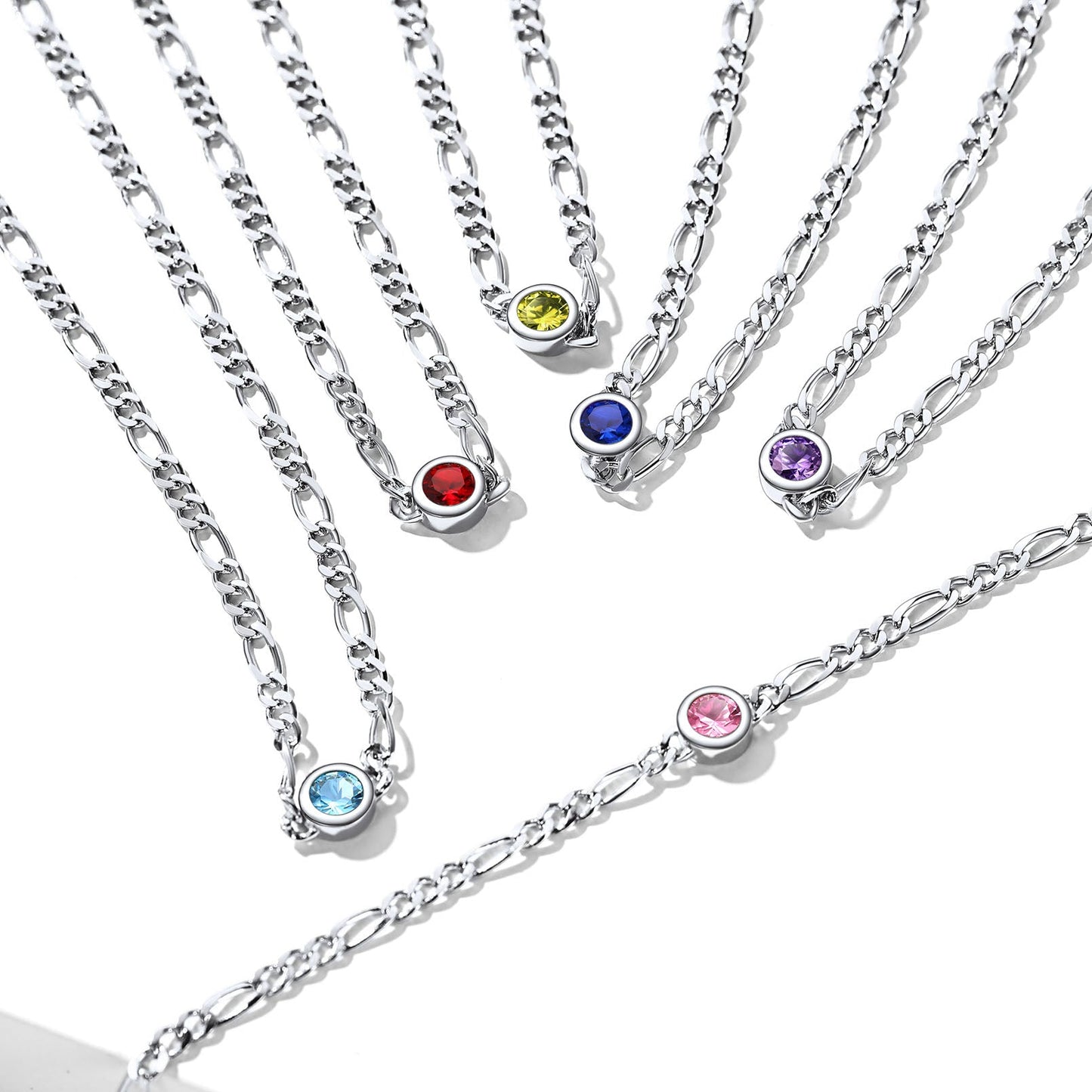 Sterling Silver 3mm Thin Chain Birthstone Bracelets for
