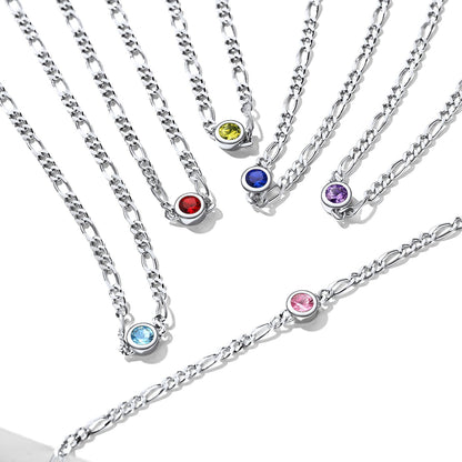 Sterling Silver 3mm Thin Chain Birthstone Bracelets for