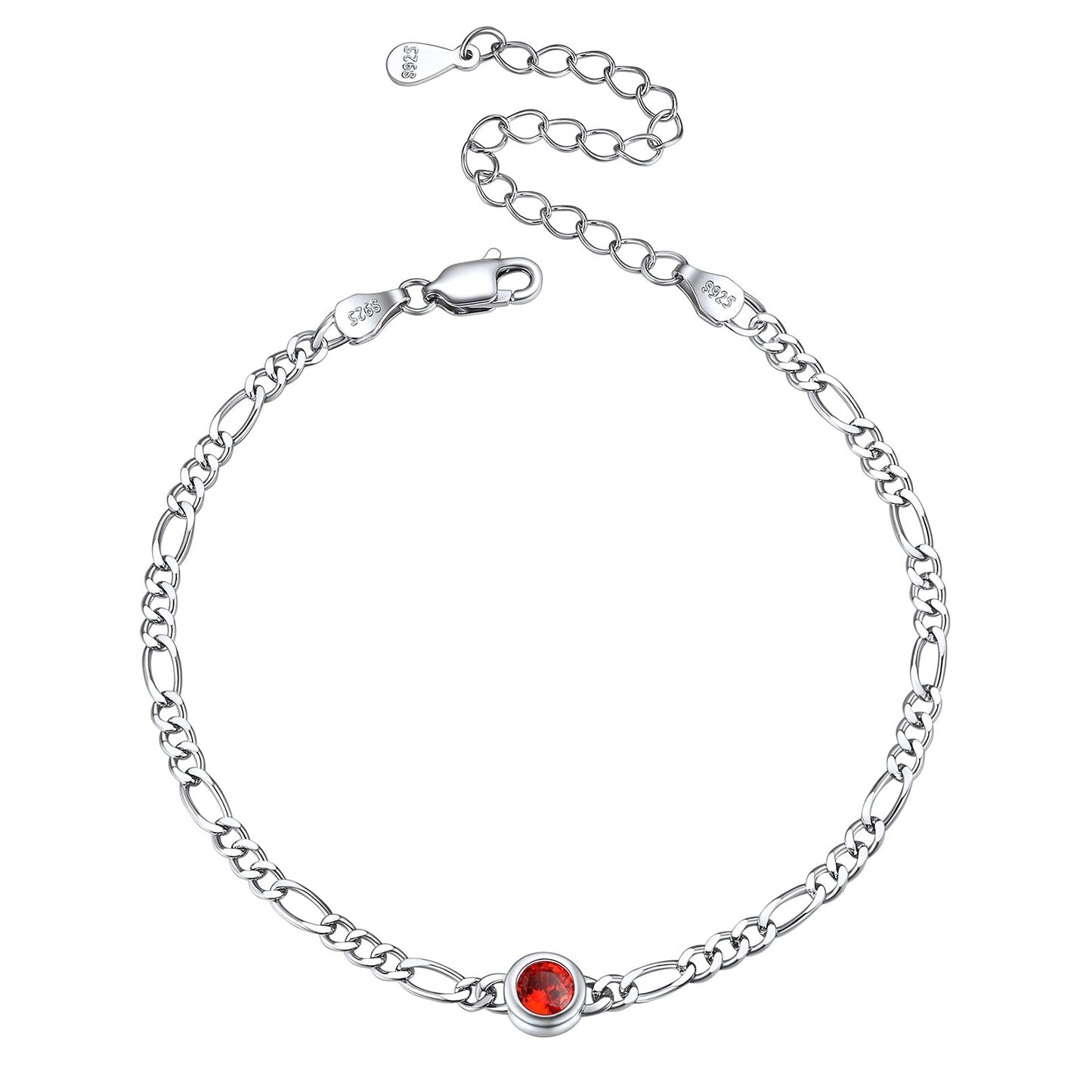 Sterling Silver 3mm Thin Chain Birthstone Bracelets for