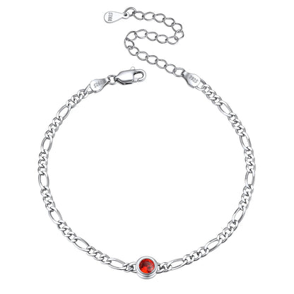 Sterling Silver 3mm Thin Chain Birthstone Bracelets for