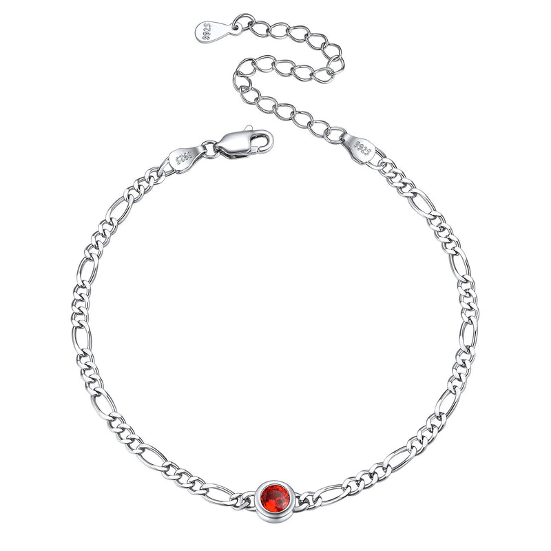 Sterling Silver 3mm Thin Chain Birthstone Bracelets for