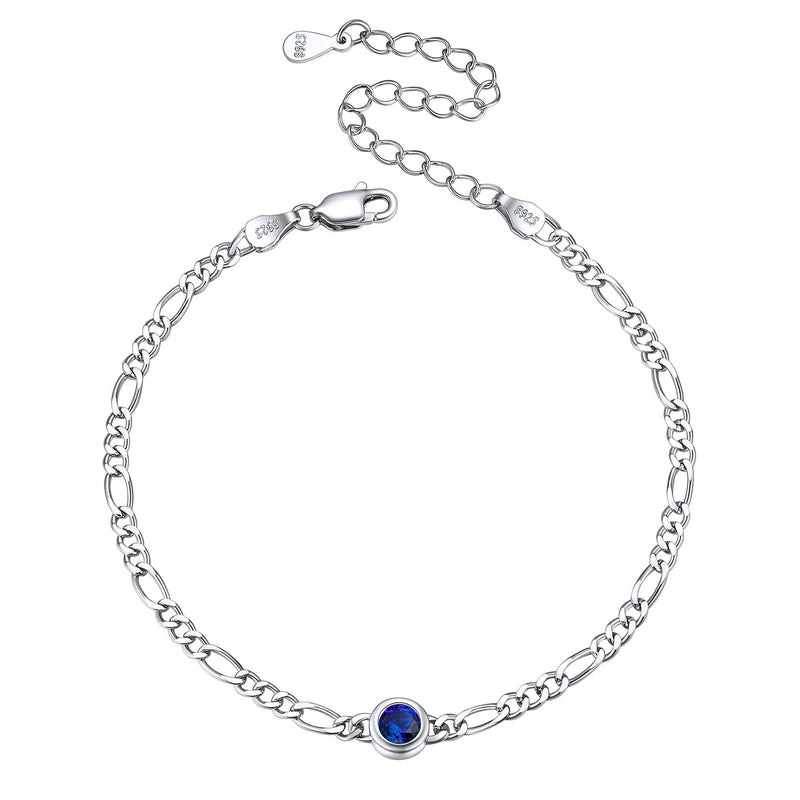 Sterling Silver 3mm Thin Chain Birthstone Bracelets for