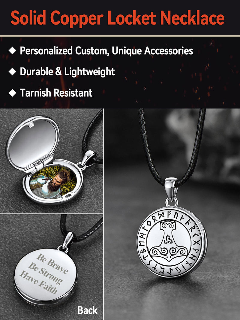 Viking Thor's Hammer Personalised Photo Locket Necklace for