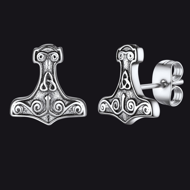 Viking Thor's Hammer Stud Earrings Amulet Jewelry for