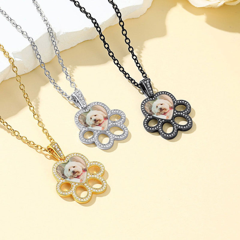 Personalized Picture Dog Paw Necklace With Cz for Pet Lover