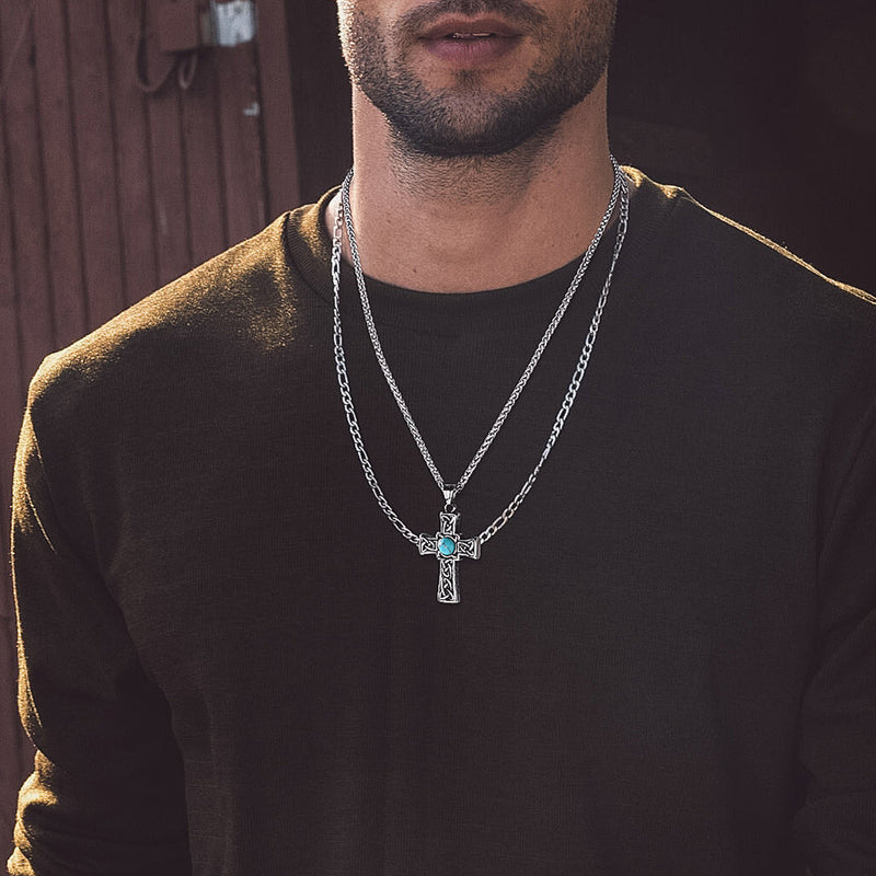 Turquoise Celtic Cross Pendant Necklace for