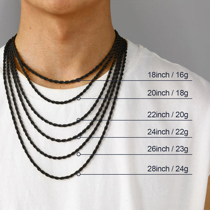 Twisted Rope Chain Stainless Steel Link Necklace for