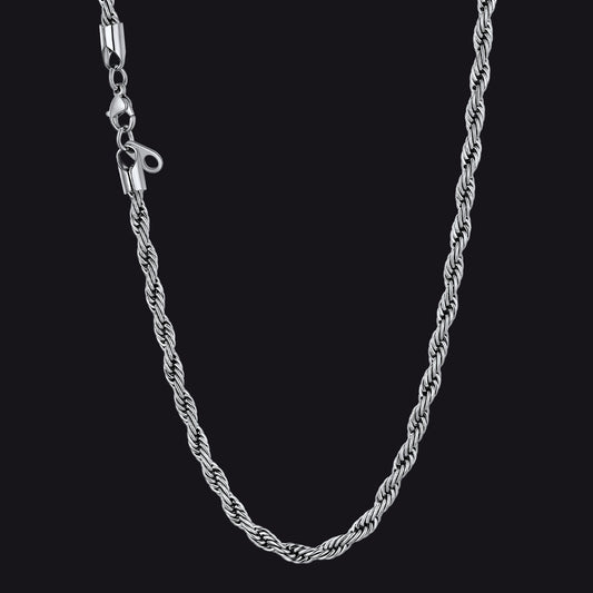 Twisted Rope Chain Stainless Steel Link Necklace for