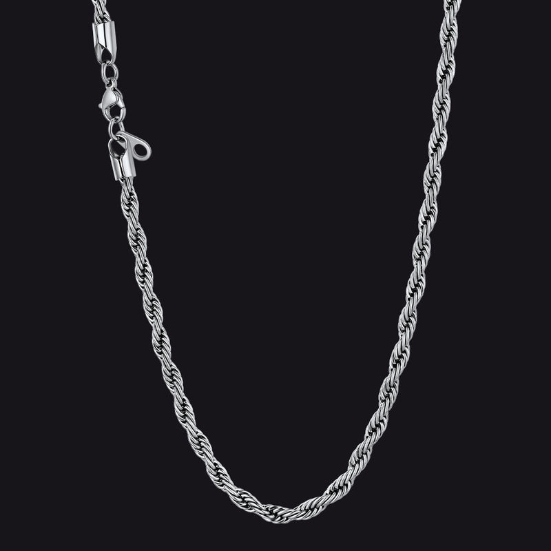 Twisted Rope Link Chain Stainless Steel Necklace for