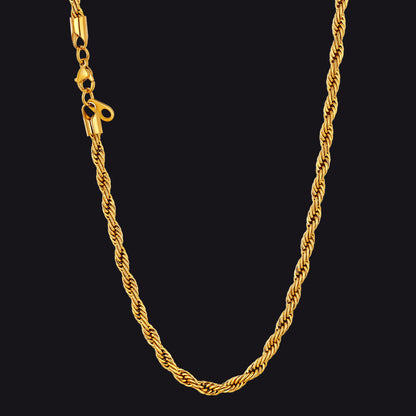 Twisted Rope Chain Stainless Steel Link Necklace for