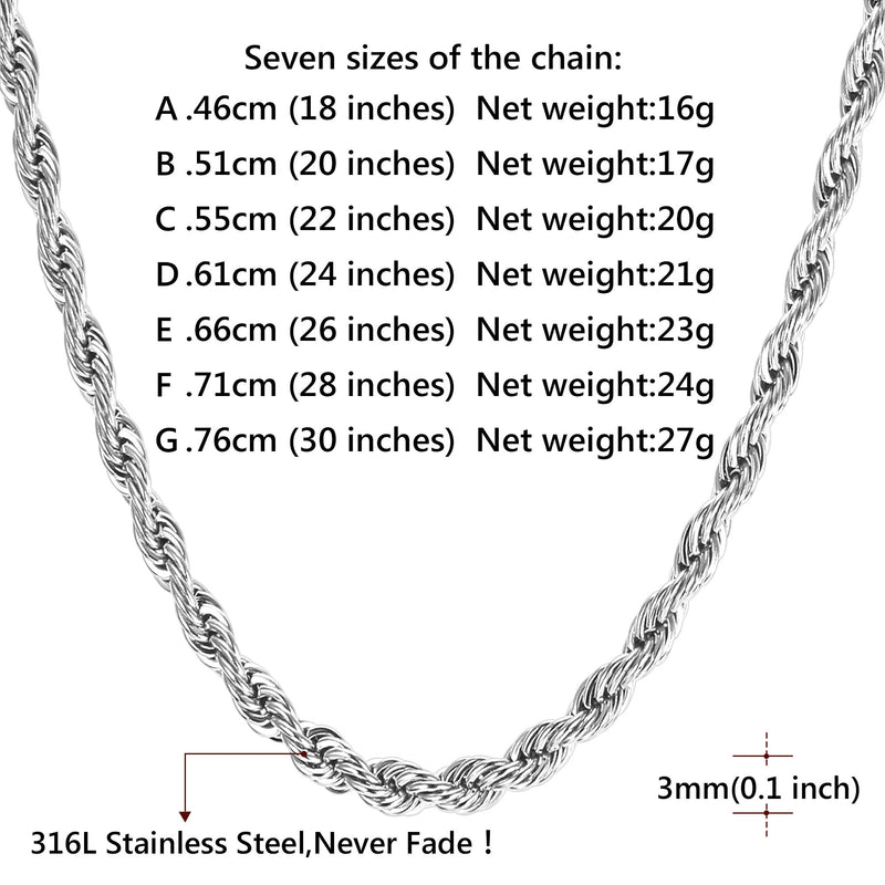 Twisted Rope Chain Stainless Steel Link Necklace for