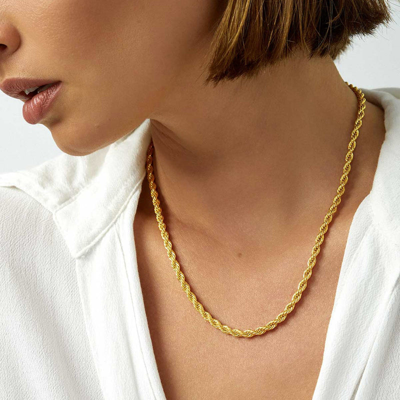Twisted Rope Link Chain Stainless Steel Necklace for