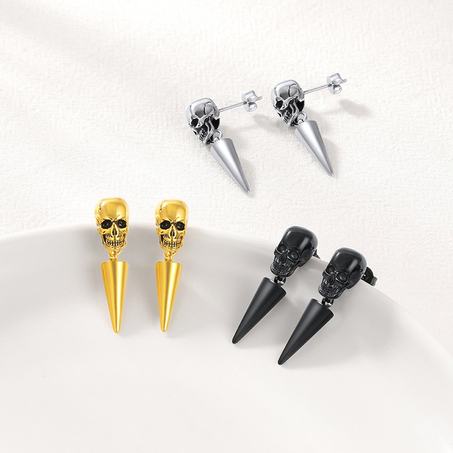 Flash Punk Spike Skull Earrings for