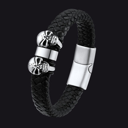 Personalized Name Beads Leather Bracelet With Skull for