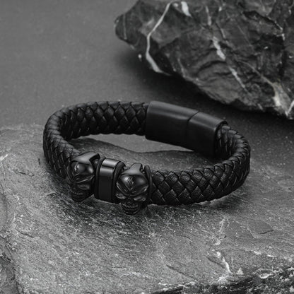 Personalized Name Beads Leather Bracelet With Skull for