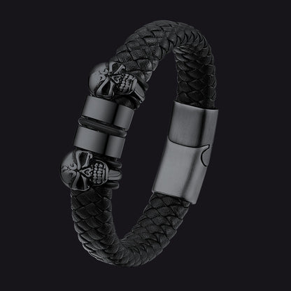 Personalized Name Beads Leather Bracelet With Skull for