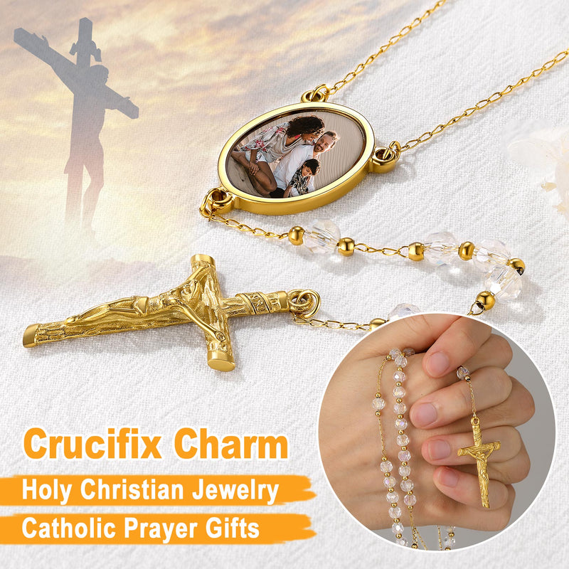 Personalized Photo Rosary Beads Cross Necklace With Picture for