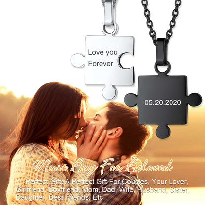 Custom Puzzle Matching Necklaces for Couple Mom Daughter 2pcs